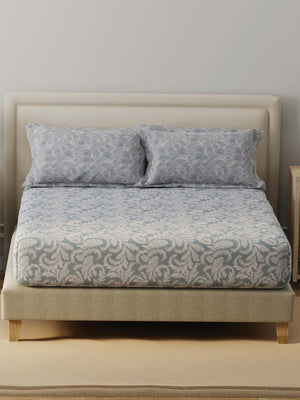 BasicX 100% Cotton 120 TC Grey Printed Double Bedsheet with 2 Pillow Covers
