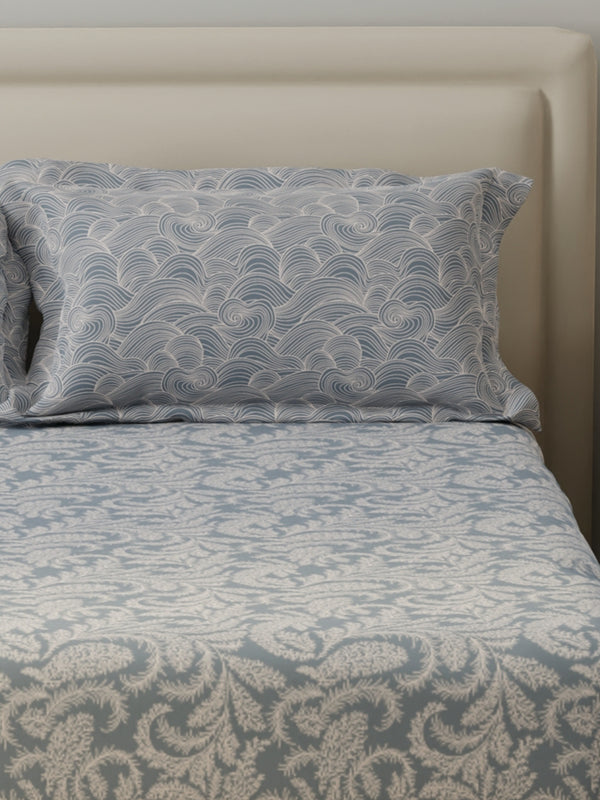 BasicX 100% Cotton 120 TC Grey Printed Double Bedsheet with 2 Pillow Covers