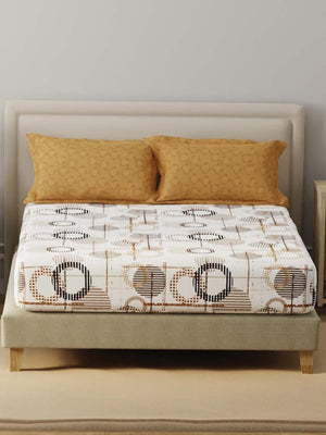 BasicX 100% Cotton 120 TC Yellow & White Geometric Double Bedsheet with 2 Pillow Covers