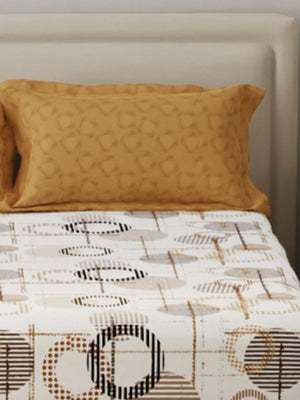 BasicX 100% Cotton 120 TC Yellow & White Geometric Double Bedsheet with 2 Pillow Covers