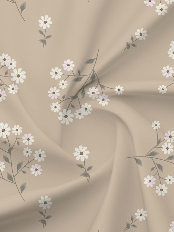 BasicX 100% Cotton 120 TC Cream Floral Double Bedsheet with 2 Pillow Covers