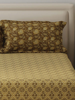 BasicX 100% Cotton 120 TC Brown Printed Double Bedsheet with 2 Pillow Covers