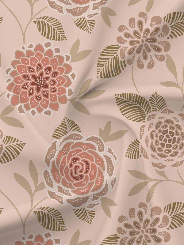 BasicX 100% Cotton 120 TC Peach Floral Double Bedsheet with 2 Pillow Covers