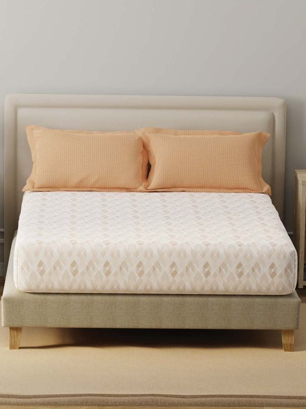 BasicX 100% Cotton 120 TC Cream Geometric Double Bedsheet with 2 Pillow Covers