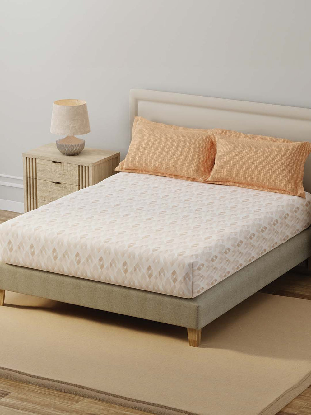 BasicX 100% Cotton 120 TC Cream Geometric Double Bedsheet with 2 Pillow Covers