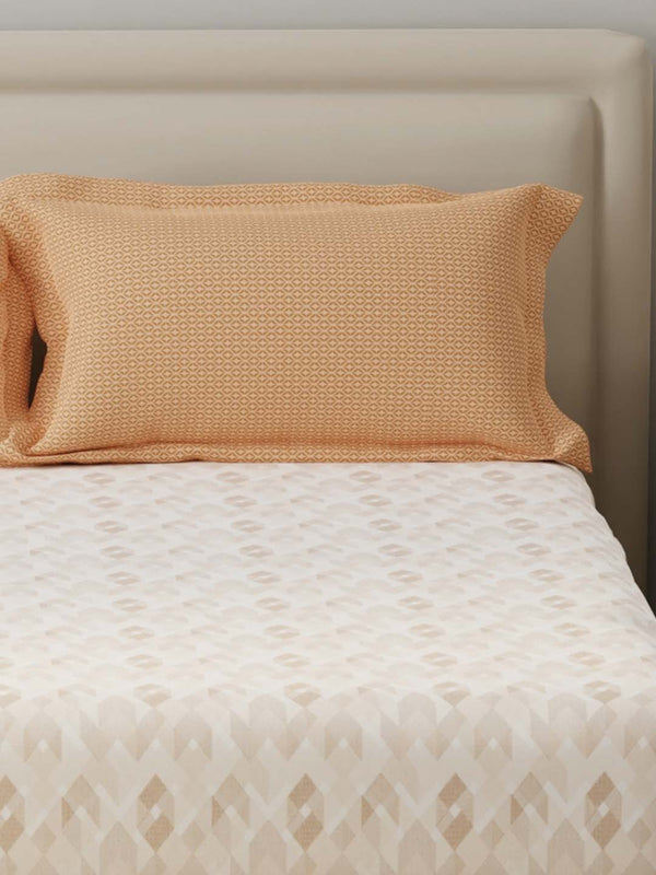 BasicX 100% Cotton 120 TC Cream Geometric Double Bedsheet with 2 Pillow Covers
