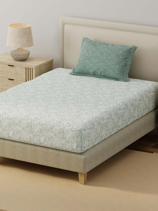 BasicX 100% Cotton 120 TC Grey Floral Single Bedsheet with 1 Pillow Cover