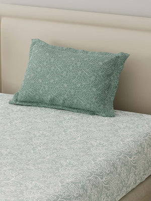 BasicX 100% Cotton 120 TC Grey Floral Single Bedsheet with 1 Pillow Cover