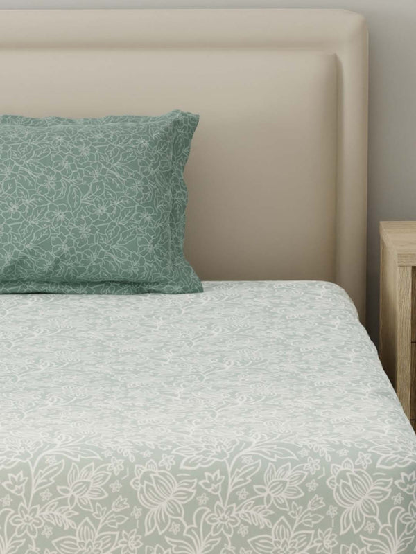 BasicX 100% Cotton 120 TC Grey Floral Single Bedsheet with 1 Pillow Cover