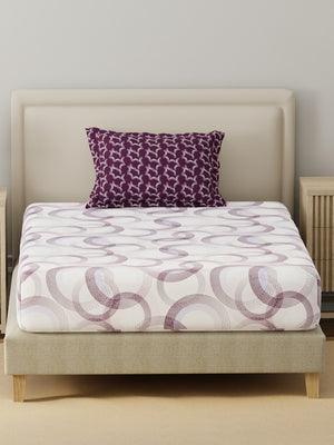 BasicX 100% Cotton 120 TC Purple & White Geometric Single Bedsheet with 1 Pillow Cover