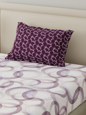 BasicX 100% Cotton 120 TC Purple & White Geometric Single Bedsheet with 1 Pillow Cover