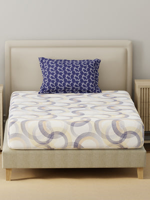 BasicX 100% Cotton 120 TC Blue & White Geometric Single Bedsheet with 1 Pillow Cover