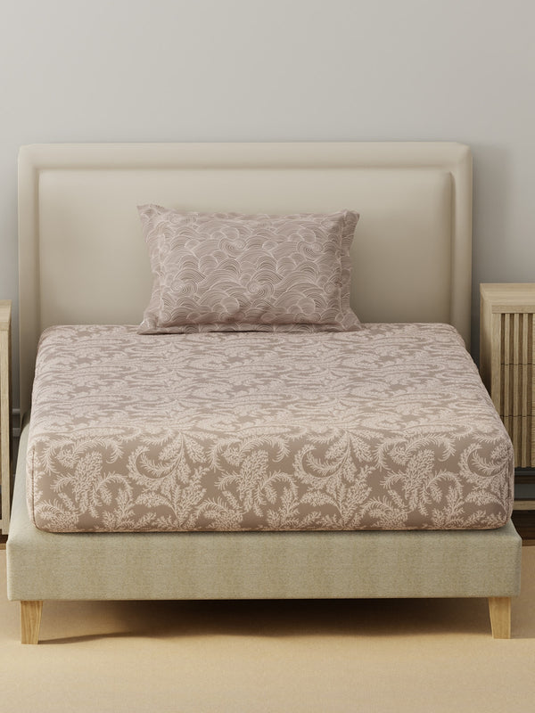 BasicX 100% Cotton 120 TC Beige Printed Single Bedsheet with 1 Pillow Cover
