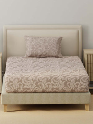 BasicX 100% Cotton 120 TC Beige Printed Single Bedsheet with 1 Pillow Cover