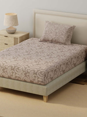 BasicX 100% Cotton 120 TC Beige Printed Single Bedsheet with 1 Pillow Cover