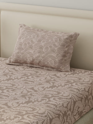 BasicX 100% Cotton 120 TC Beige Printed Single Bedsheet with 1 Pillow Cover