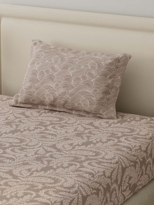BasicX 100% Cotton 120 TC Beige Printed Single Bedsheet with 1 Pillow Cover