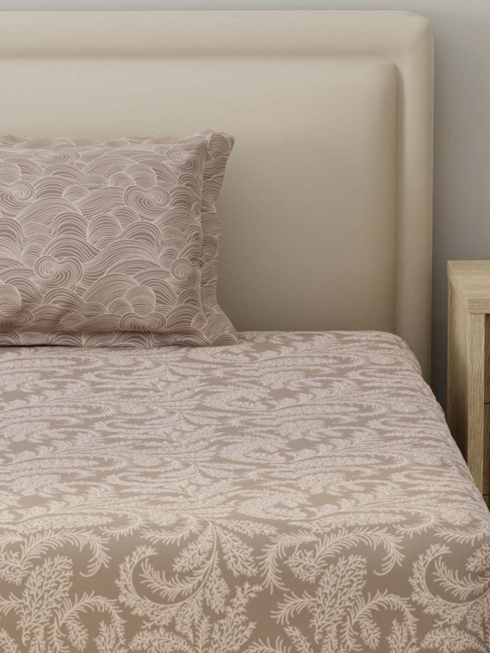 BasicX 100% Cotton 120 TC Beige Printed Single Bedsheet with 1 Pillow Cover