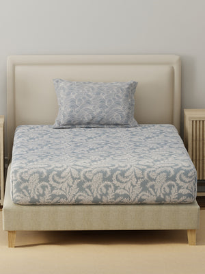 BasicX 100% Cotton 120 TC Grey Printed Single Bedsheet with 1 Pillow Cover
