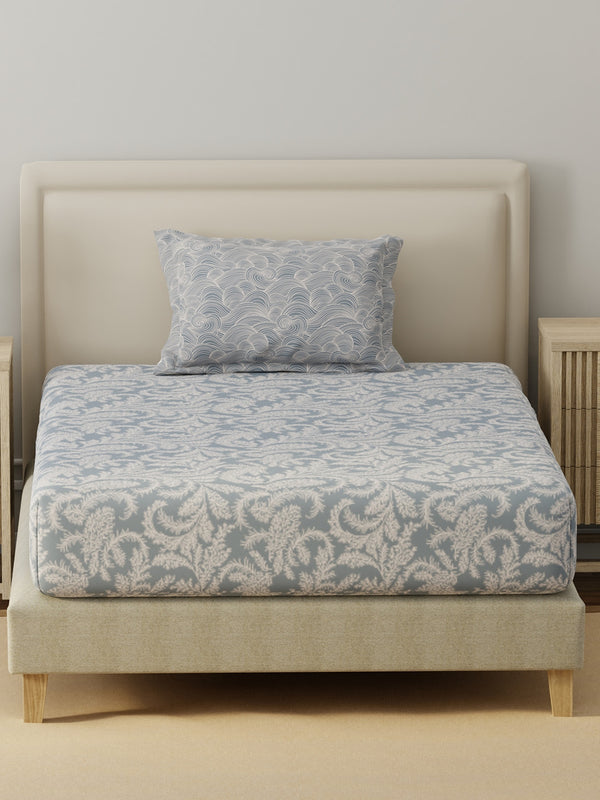 BasicX 100% Cotton 120 TC Grey Printed Single Bedsheet with 1 Pillow Cover