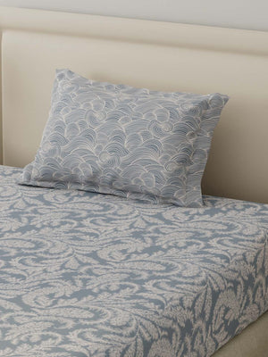 BasicX 100% Cotton 120 TC Grey Printed Single Bedsheet with 1 Pillow Cover