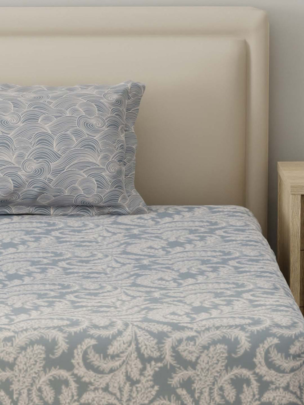 BasicX 100% Cotton 120 TC Grey Printed Single Bedsheet with 1 Pillow Cover