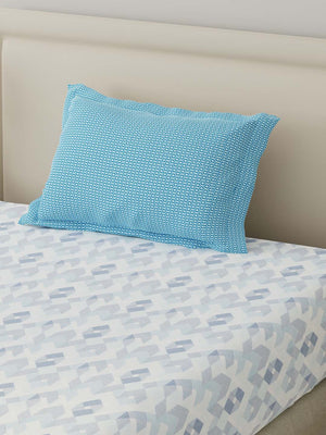 BasicX 100% Cotton 120 TC Blue Geometric Single Bedsheet with 1 Pillow Cover
