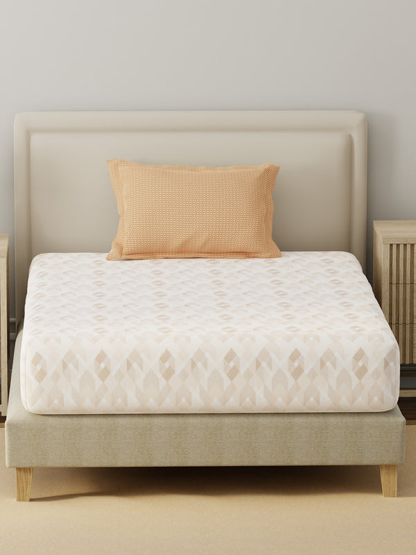 BasicX 100% Cotton 120 TC Cream Geometric Single Bedsheet with 1 Pillow Cover