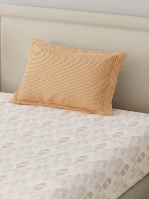 BasicX 100% Cotton 120 TC Cream Geometric Single Bedsheet with 1 Pillow Cover