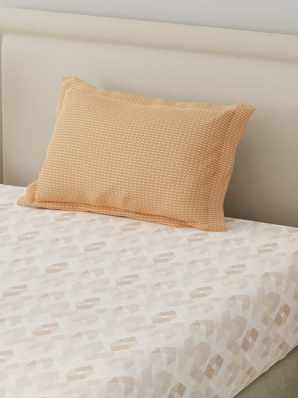 BasicX 100% Cotton 120 TC Cream Geometric Single Bedsheet with 1 Pillow Cover