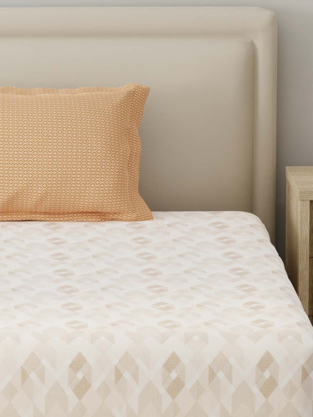BasicX 100% Cotton 120 TC Cream Geometric Single Bedsheet with 1 Pillow Cover