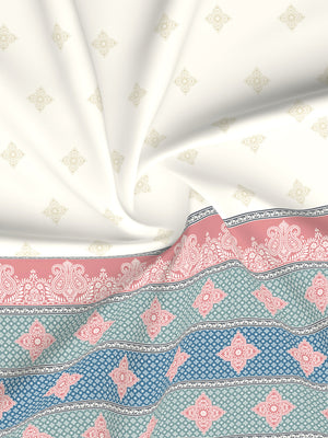 Forever 100% Cotton 120 TC Blue & White Ethnic Print King Bedsheet with 2 Pillow Covers