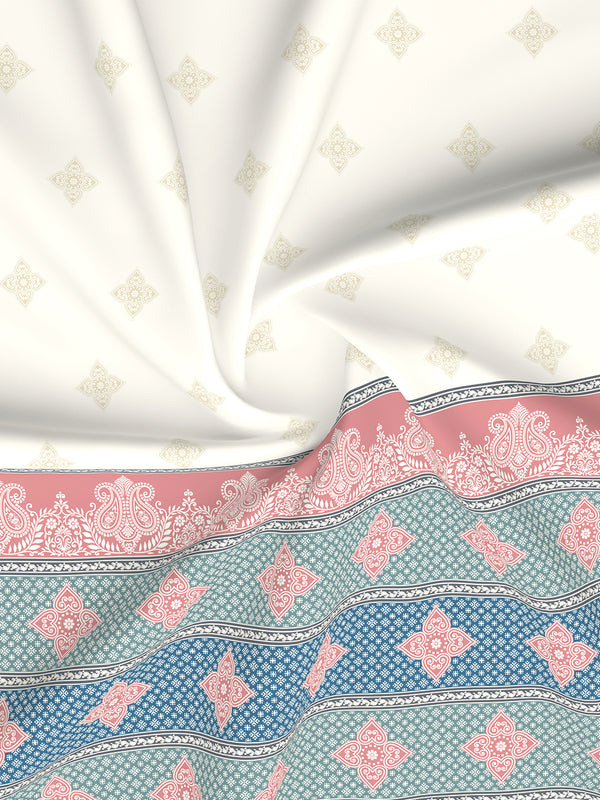 Forever 100% Cotton 120 TC Blue & White Ethnic Print King Bedsheet with 2 Pillow Covers