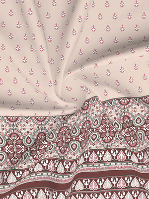 Forever 100% Cotton 120 TC Maroon & White Ethnic Print King Bedsheet with 2 Pillow Covers