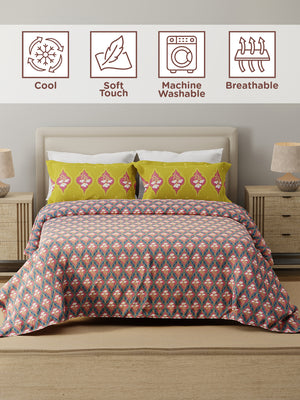 Forever 100% Cotton 120 TC Pink & Blue Floral Double Bedsheet with 2 Pillow Covers