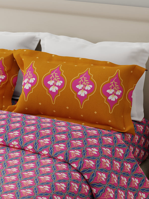 Forever 100% Cotton 120 TC Blue & Pink Floral Double Bedsheet with 2 Pillow Covers