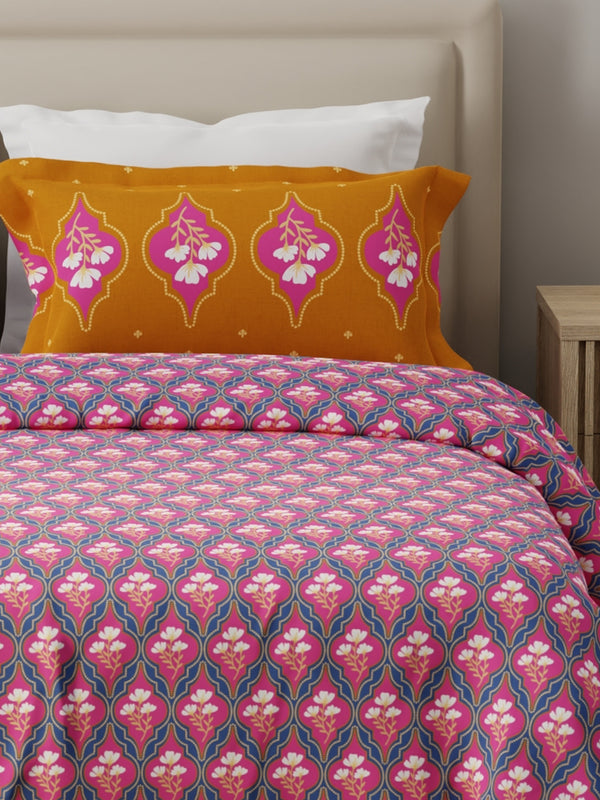 Forever 100% Cotton 120 TC Blue & Pink Floral Double Bedsheet with 2 Pillow Covers