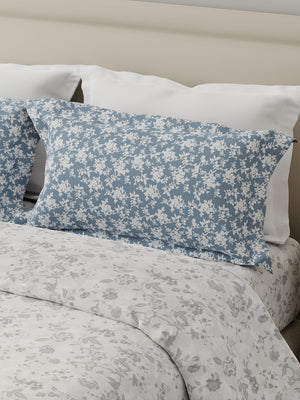 Forever 100% Cotton 120 TC Grey Floral Double Bedsheet with 2 Pillow Covers