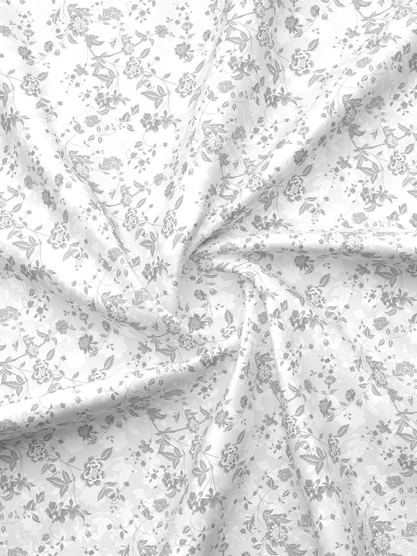 Forever 100% Cotton 120 TC Grey Floral Double Bedsheet with 2 Pillow Covers