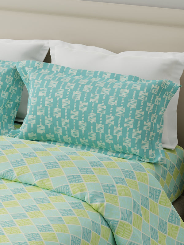 Forever 100% Cotton 120 TC Blue & Yellow Geometric Double Bedsheet with 2 Pillow Covers