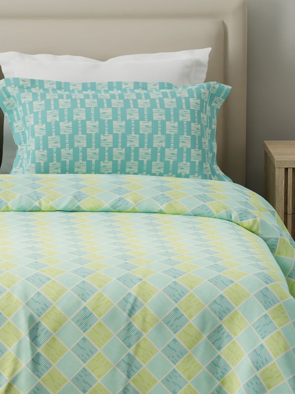 Forever 100% Cotton 120 TC Blue & Yellow Geometric Double Bedsheet with 2 Pillow Covers