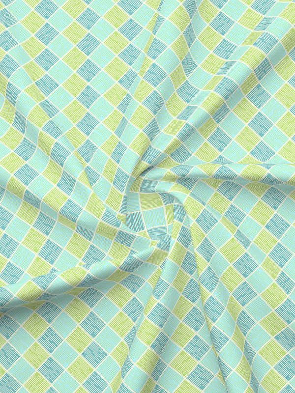 Forever 100% Cotton 120 TC Blue & Yellow Geometric Double Bedsheet with 2 Pillow Covers