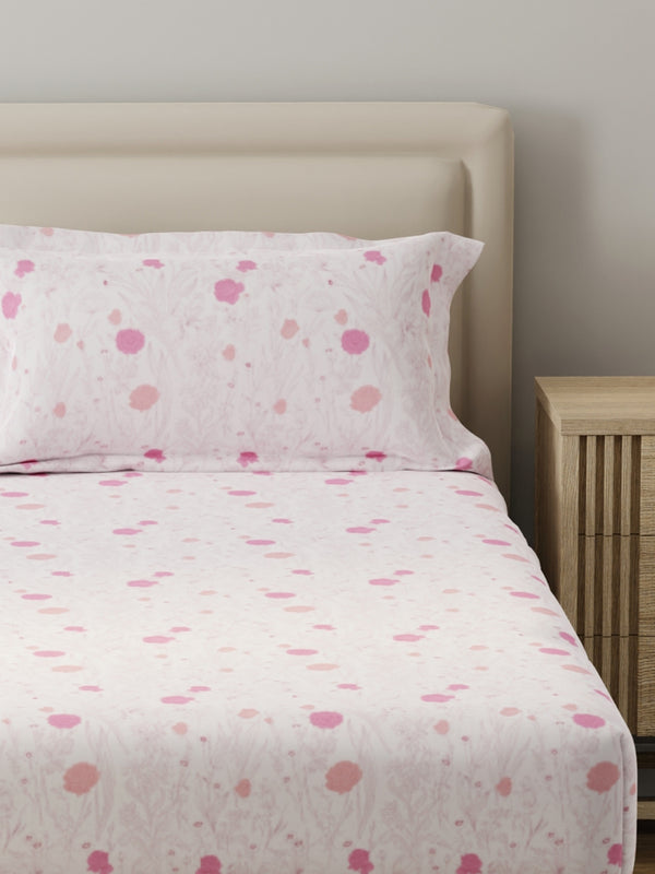 King Fitted Sheet Set, 100% Cotton 140 TC, Pink Floral, Home Easy