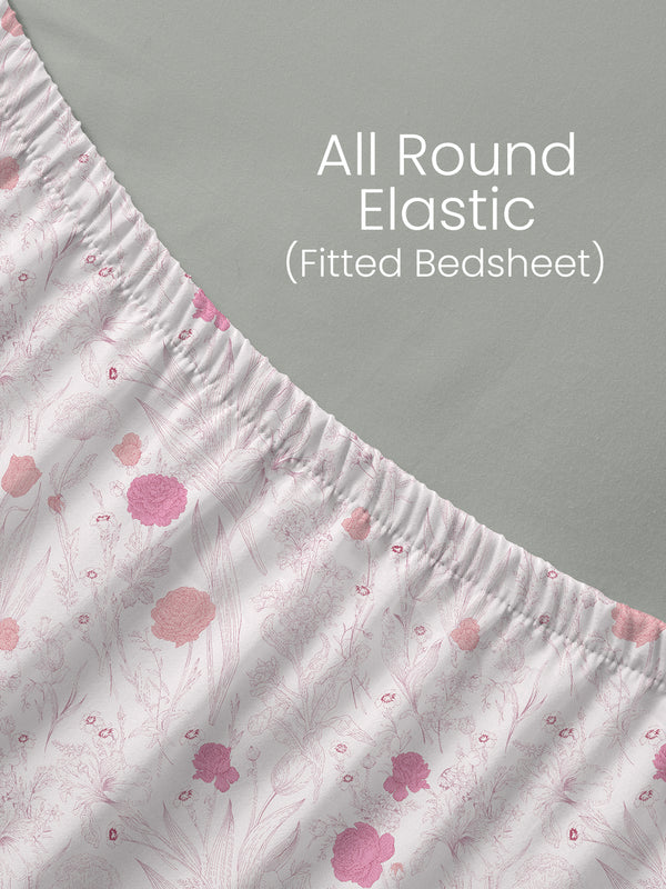 King Fitted Sheet Set, 100% Cotton 140 TC, Pink Floral, Home Easy