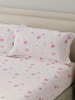 King Fitted Sheet Set, 100% Cotton 140 TC, Pink Floral, Home Easy