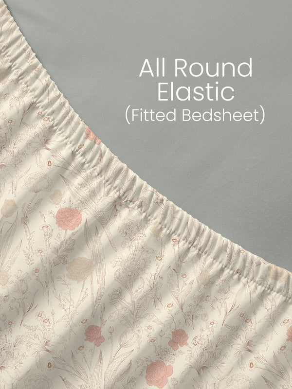 King Fitted Sheet Set, 100% Cotton 140 TC, Yellow Floral, Home Easy