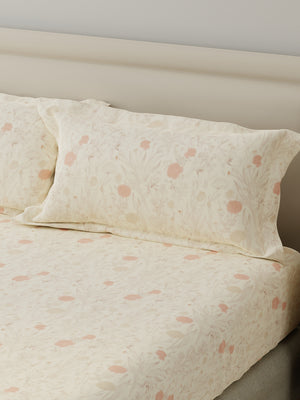 King Fitted Sheet Set, 100% Cotton 140 TC, Yellow Floral, Home Easy