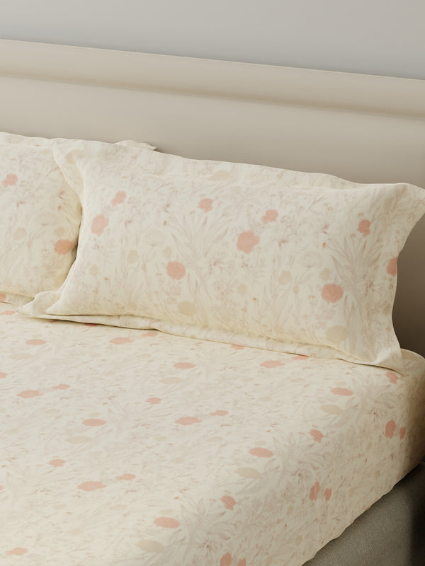 King Fitted Sheet Set, 100% Cotton 140 TC, Yellow Floral, Home Easy