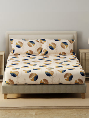 King Fitted Sheet Set, 100% Cotton 140 TC, Brown Geometrical, Home Easy