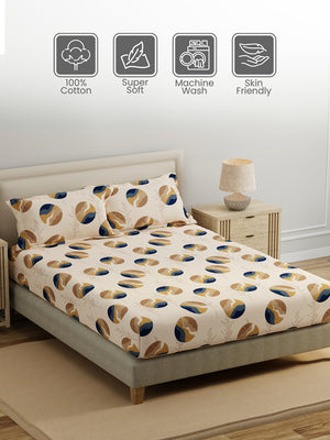 King Fitted Sheet Set, 100% Cotton 140 TC, Brown Geometrical, Home Easy